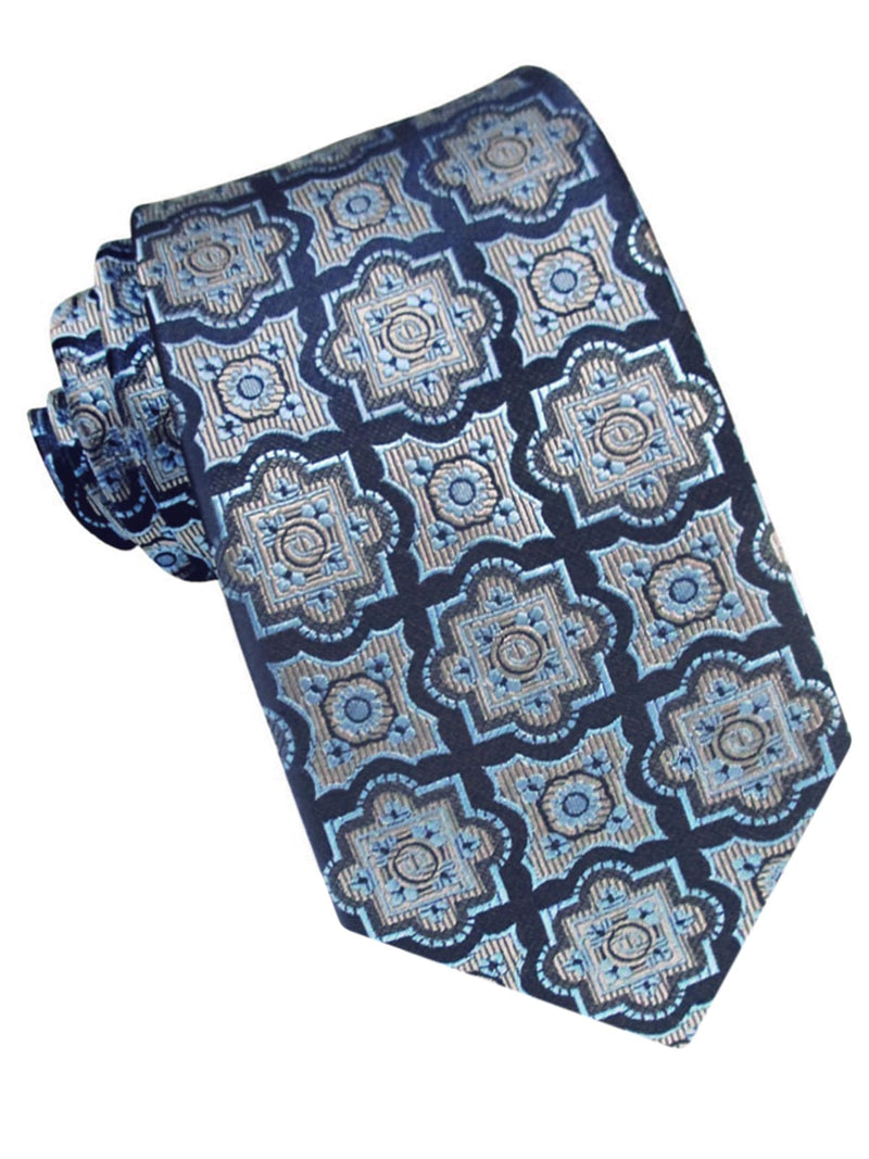 CORBATA SEDA AZULES PATRON GEOMETRICO