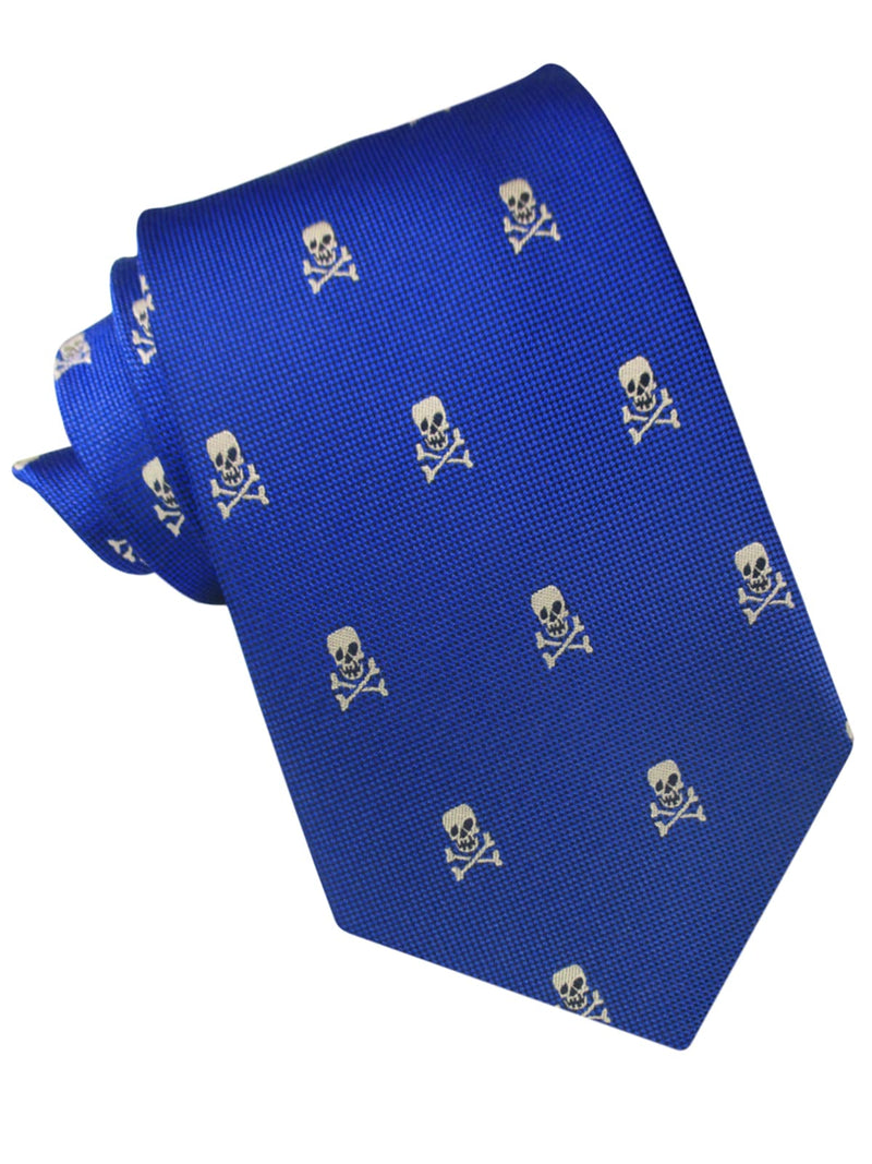 CORBATA SEDA AZUL ROYAL CALAVERAS BEIGE