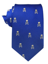 CORBATA SEDA AZUL ROYAL CALAVERAS BEIGE