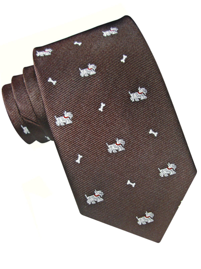 CORBATA SEDA MARRON PERRO Y HUESO