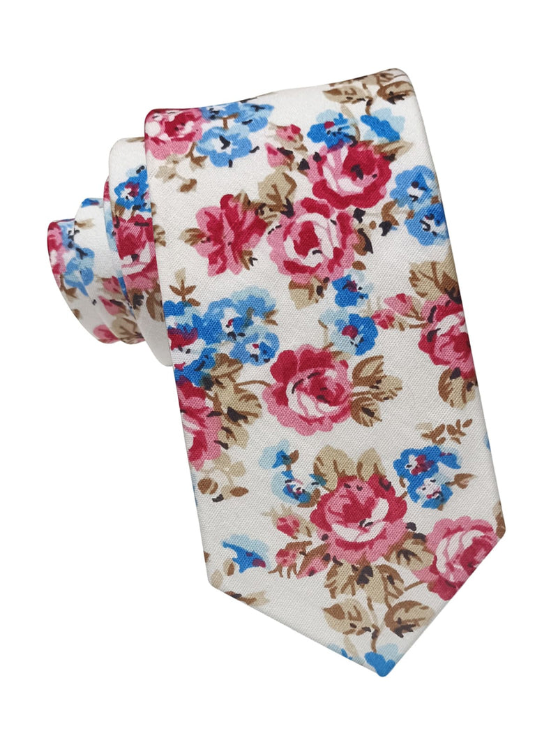 corbata niño algodon blanca flores rojas