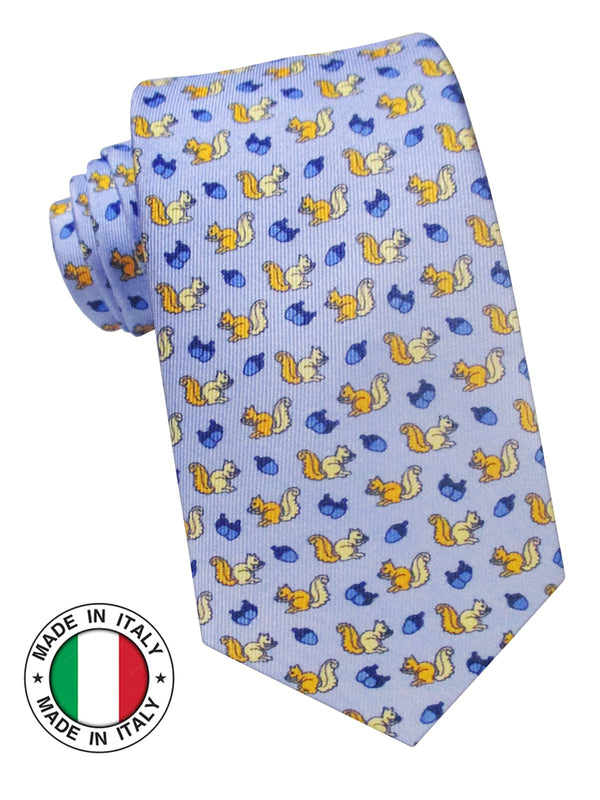 corbata seda niño azul celeste ardillas
