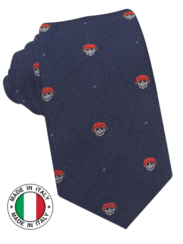 corbata seda niño azul marino calaveras casco rojo