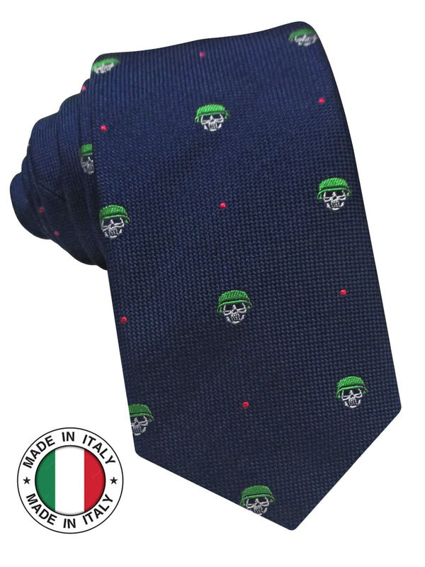 corbata seda niño azul marino calaveras casco verde
