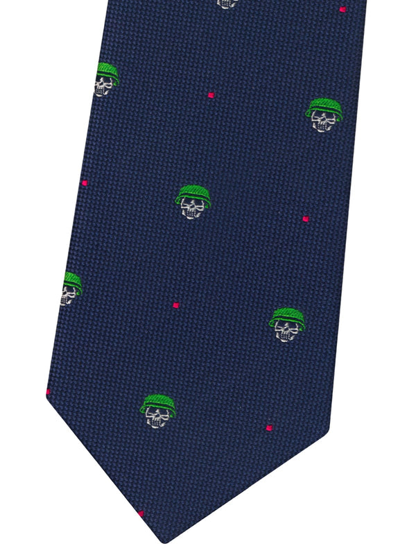 corbata seda niño azul marino calaveras casco verde
