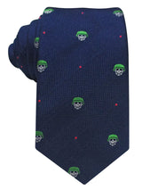 corbata seda niño azul marino calaveras casco verde