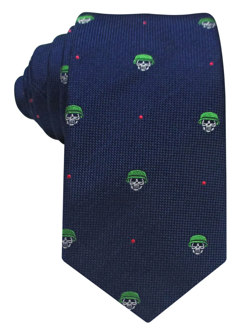 corbata seda niño azul marino calaveras casco verde