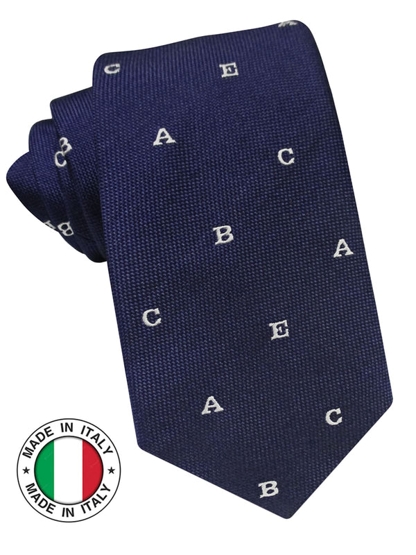 corbata seda niño azul marino letras blancas
