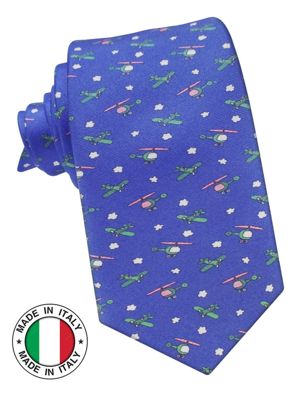 corbata seda niño azul royal helicopteros