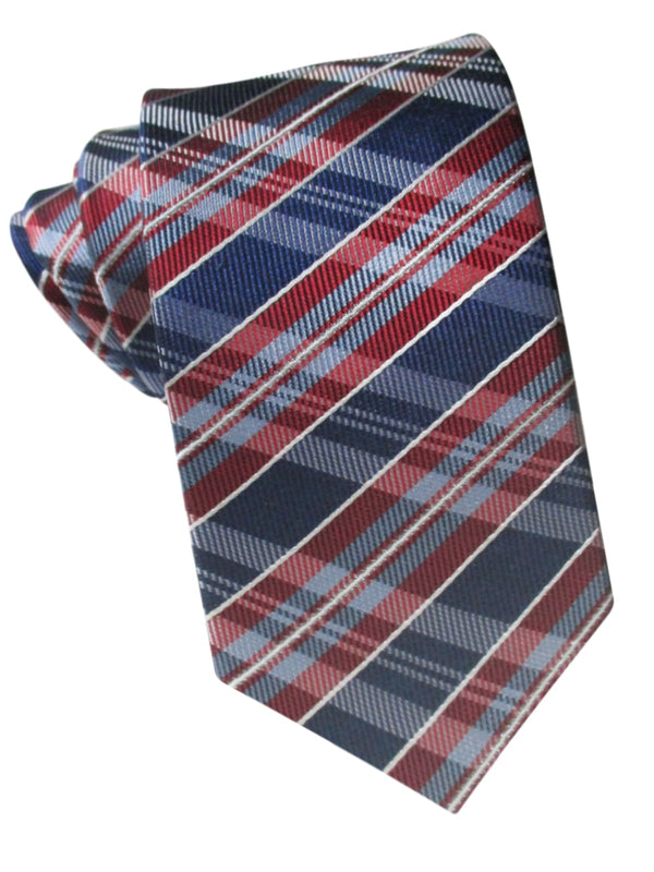 corbata estrecha seda cuadros azul y rojo