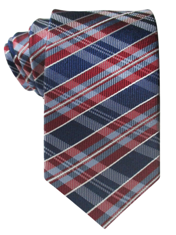 corbata seda cuadros azul y rojo