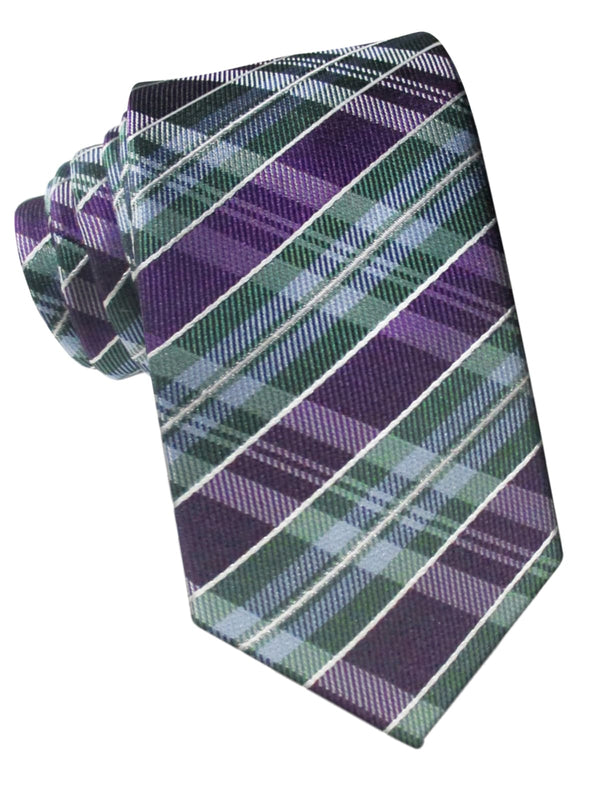 corbata estrecha seda cuadros verde y morado