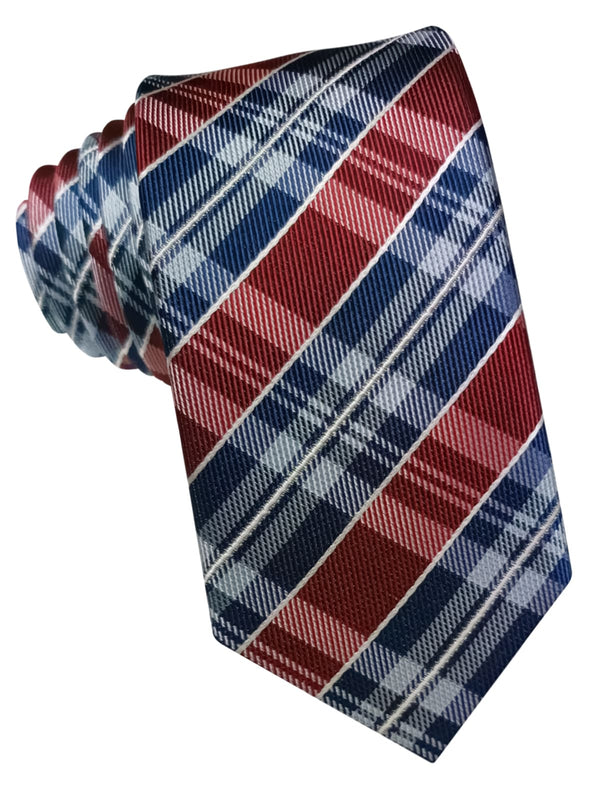corbata estrecha seda cuadros rojo y azul