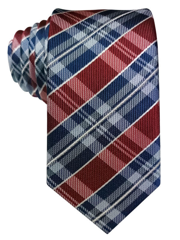 corbata seda cuadros rojo y azul