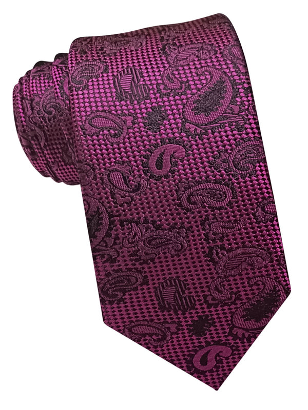 corbata estrecha seda rosa fucsia paisley