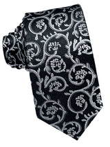 corbata estrecha seda negra diseño floral
