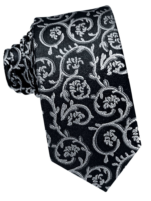 corbata estrecha seda negra diseño floral