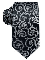 corbata seda negra diseño floral plata