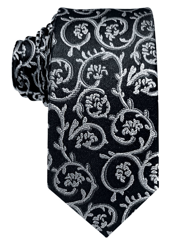 corbata seda negra diseño floral plata