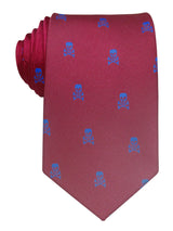 CORBATA SEDA ROJA CALAVERAS AZULES