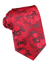 corbata seda roja flores negras