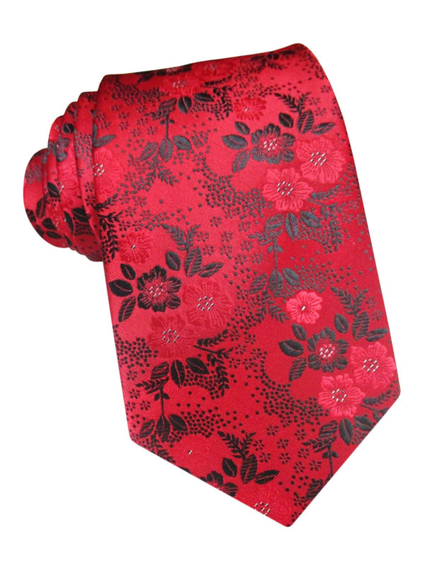 corbata seda roja flores negras