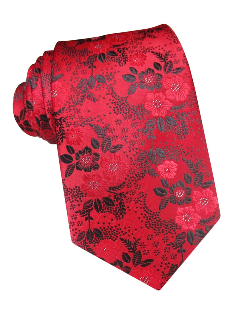 corbata seda roja flores negras