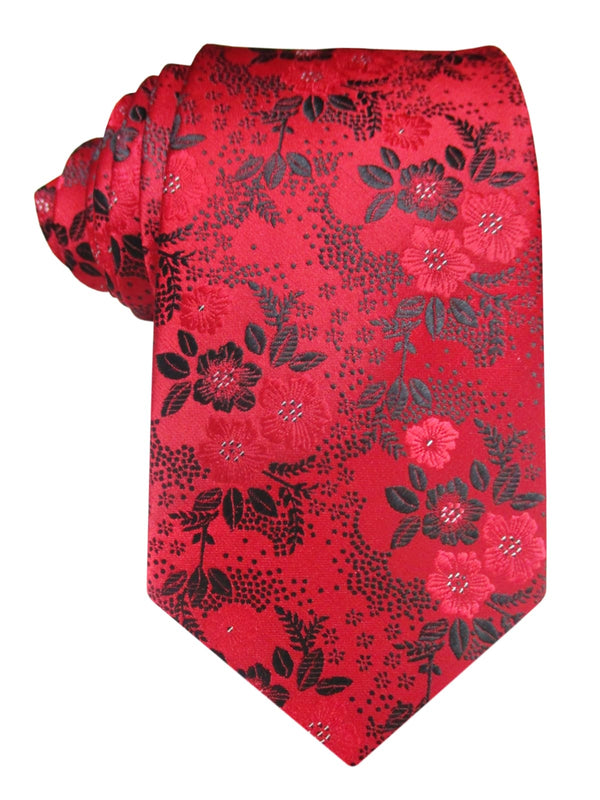 corbata seda roja flores negras