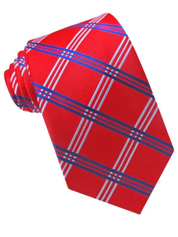 CORBATA SEDA ROJA RAYAS AZUL ROYAL