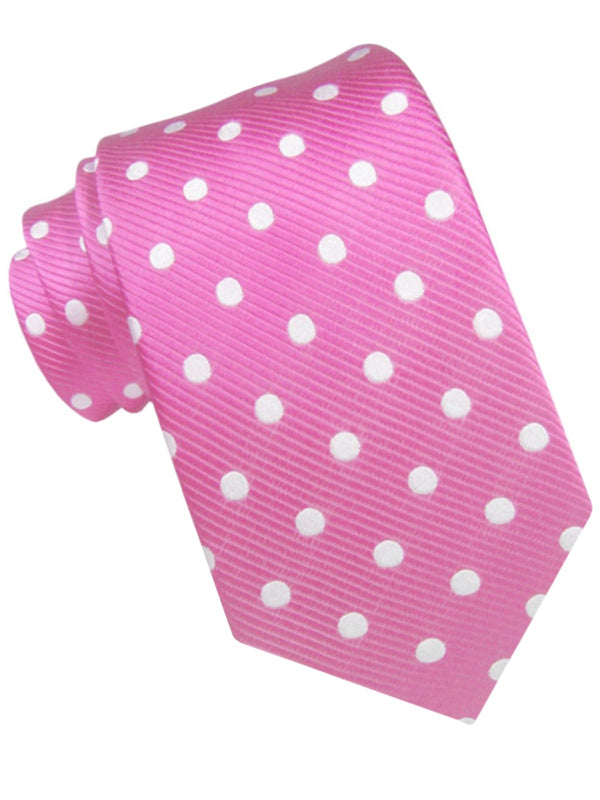 CORBATA SEDA ROSA CON LUNARES BLANCOS