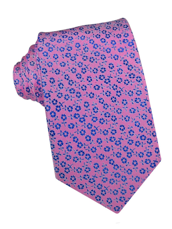 corbata seda rosa flores azules