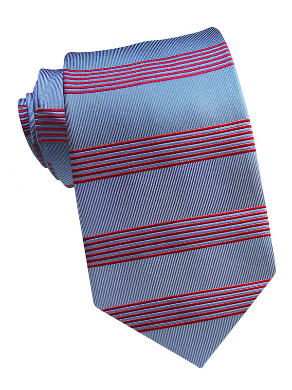 corbata seda azul celeste rayas rojas