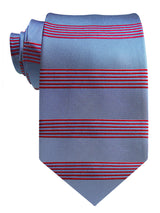 corbata seda azul celeste rayas rojas