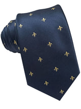 corbata seda azul marino flor de lis amarilla