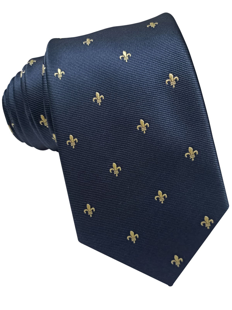 corbata seda azul marino flor de lis amarilla