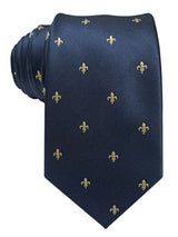 corbata seda azul marino flor de lis amarilla