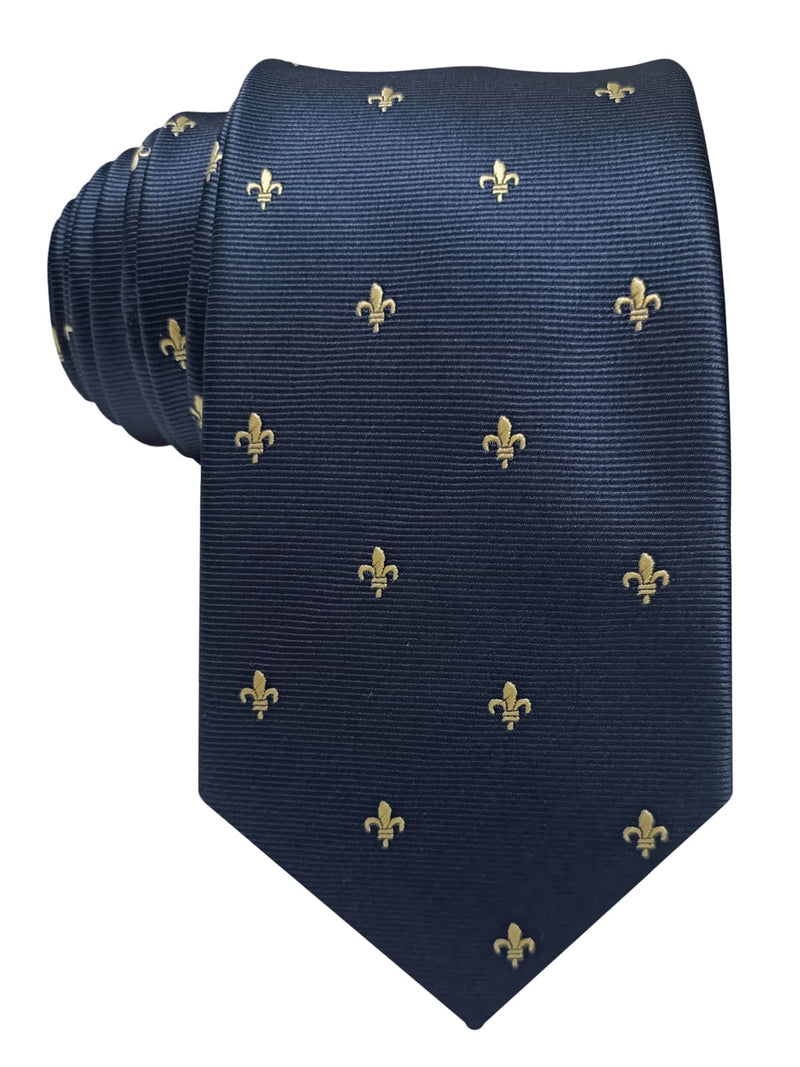 corbata seda azul marino flor de lis amarilla
