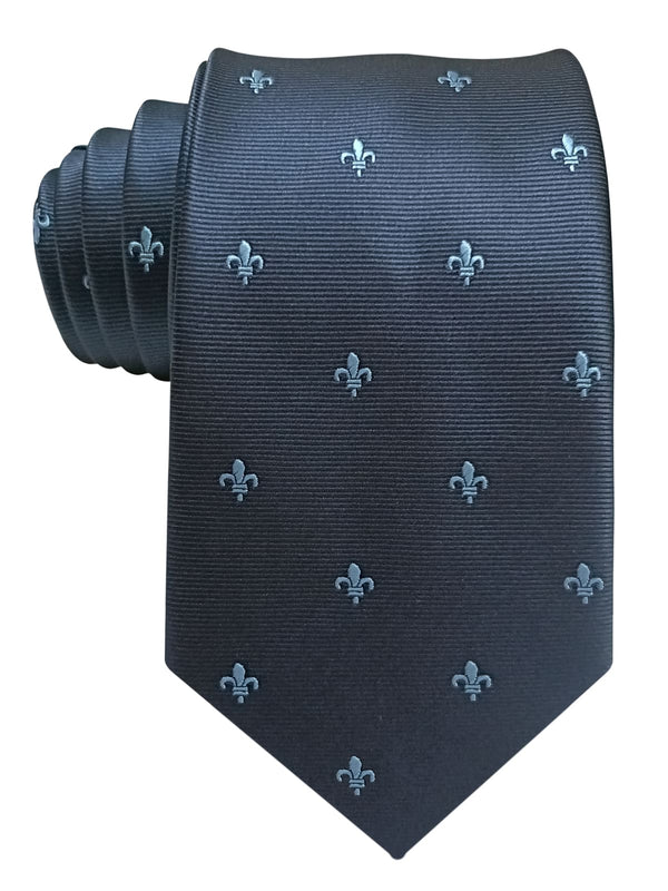 corbata seda azul marino flor de lis azul celeste