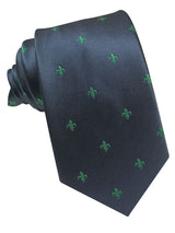 corbata seda azul marino flor de lis verde