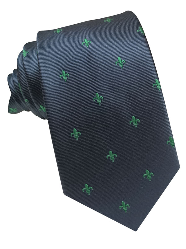corbata seda azul marino flor de lis verde