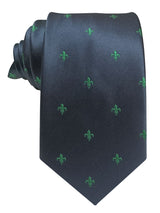 corbata seda azul marino flor de lis verde