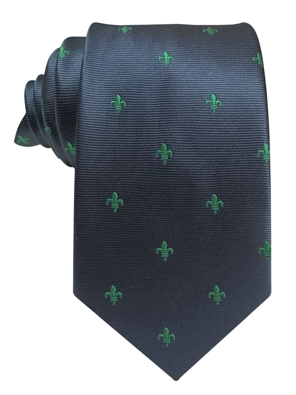 corbata seda azul marino flor de lis verde
