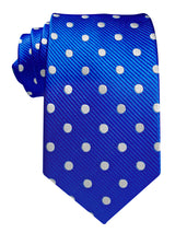 corbata seda azul royal lunares blancos