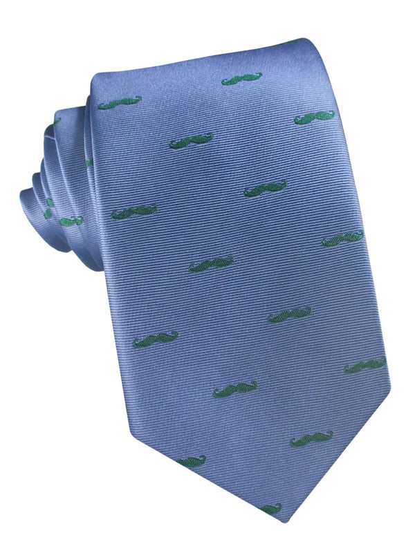 corbata seda azul celeste bigotes verdes