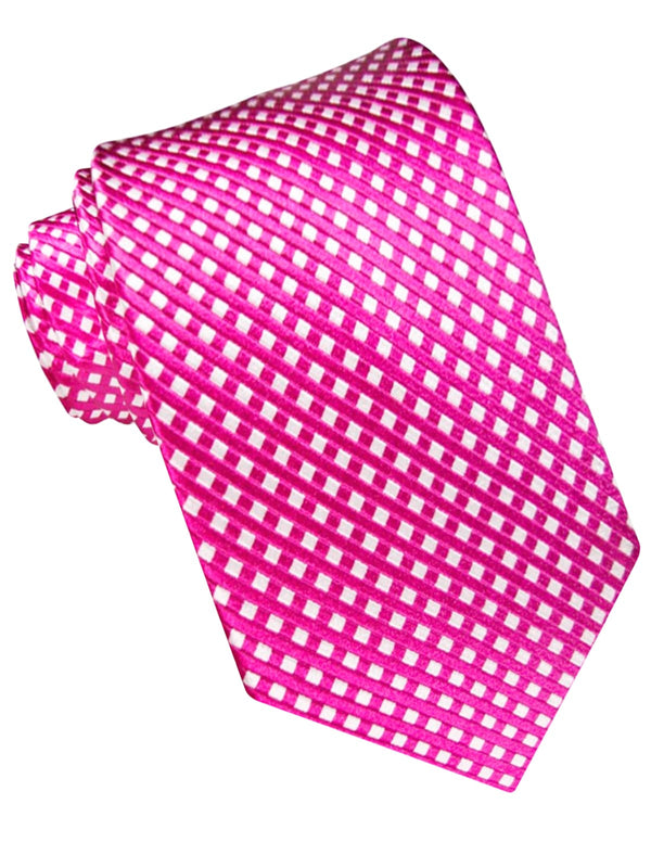 CORBATA SEDA CON CUADROS BLANCO Y FUCSIA