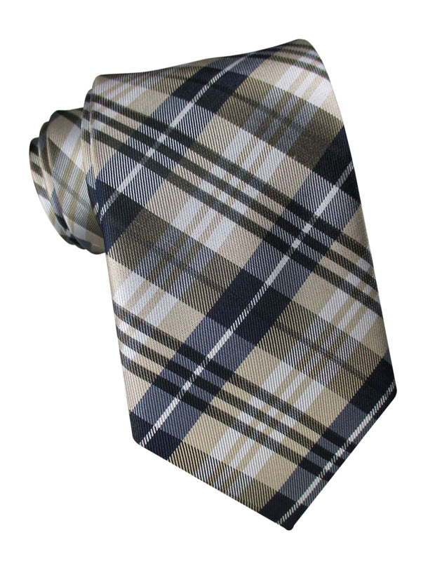 corbata seda cuadros escoceses beige y azul marino