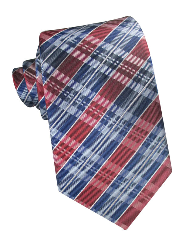 corbata seda cuadros rojos y azules