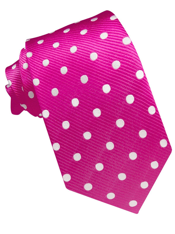 CORBATA SEDA FUCSIA CON LUNARES BLANCOS