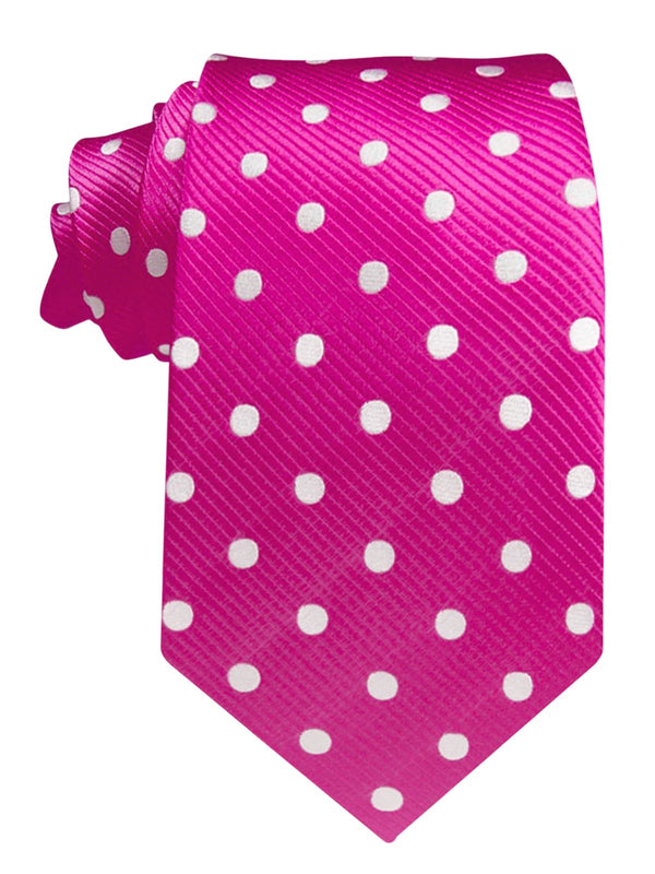 CORBATA SEDA FUCSIA CON LUNARES BLANCOS