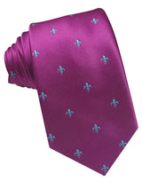corbata seda rosa magenta flor de lis azul celeste
